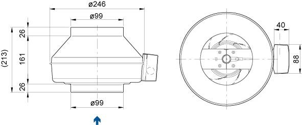 Размеры вентилятора Systemair K 100 XL sileo