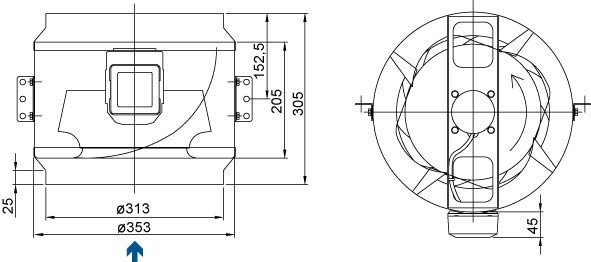 Размеры Systemair KD 315 L1