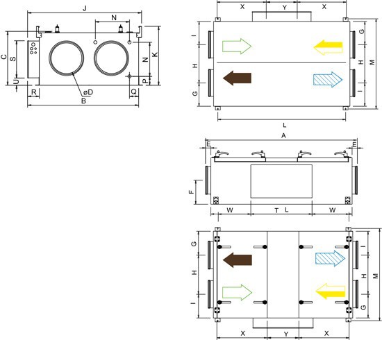 Размеры и схема подключения установки Systemair TOPVEX FR03-R-CAV