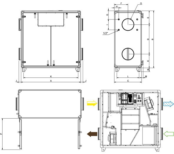 Размеры установки Systemair TOPVEX SC04 R-CAV