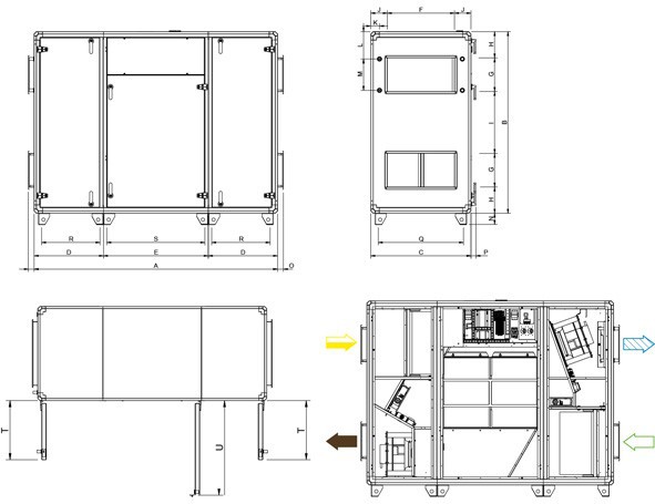 Схема и размеры устройства Systemair TOPVEX SC06 R-CAV