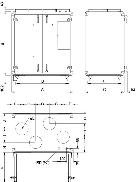 Габаритные размеры Systemair TOPVEX TR03-R-CAV