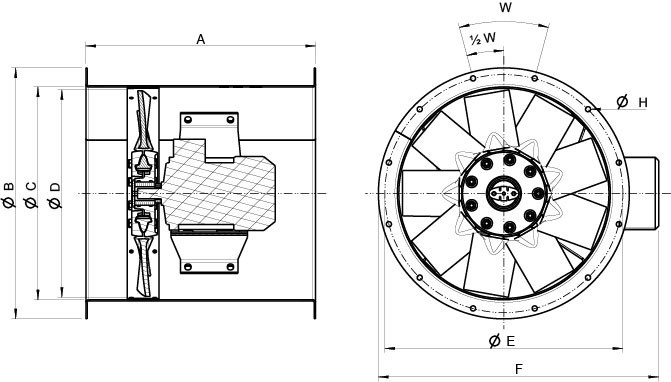 Габаритные размеры вентилятора Systemair AXC-EX 500