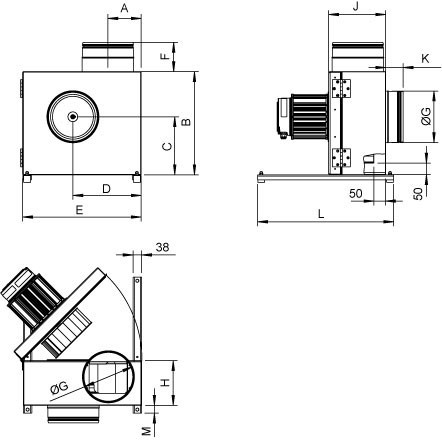 Размеры вентилятора Systemair KBT 225EC